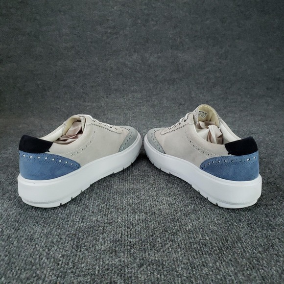 Geox Respira Shoes Womens Size 10 Beige Blue Suede Leather Platform‎ Brogue - Picture 14 of 15